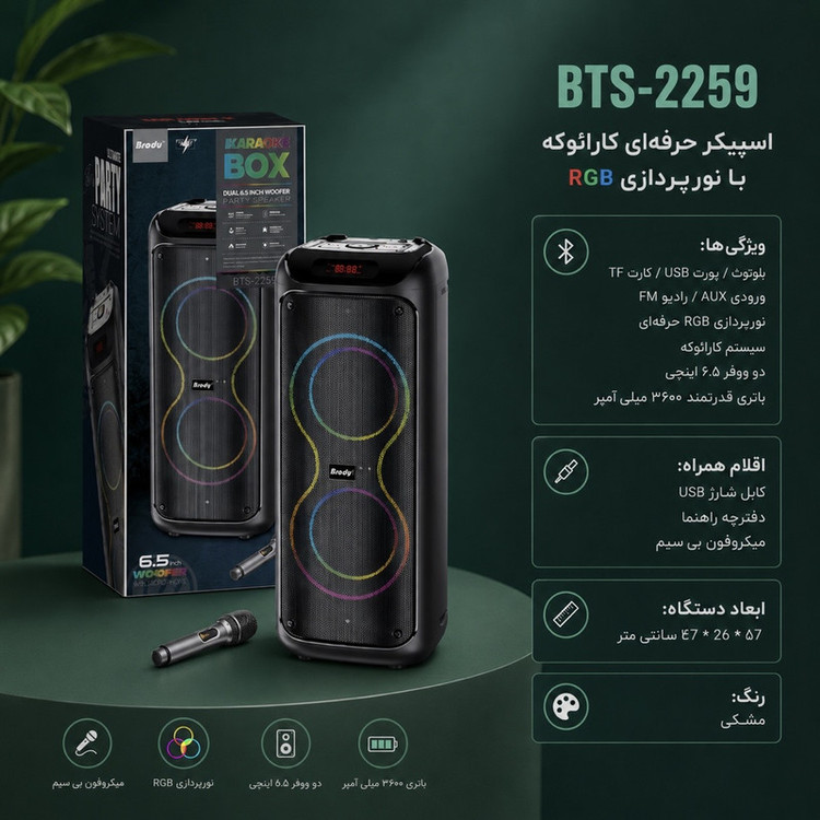 اسپیکر بلوتوثی قابل حمل برودو مدل BTS 2259